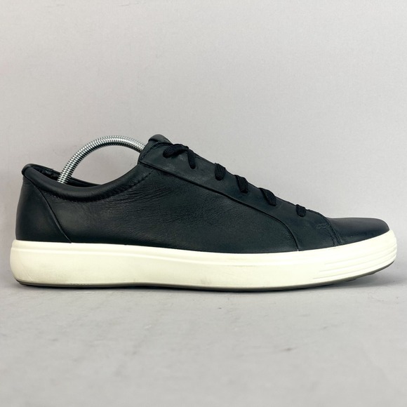 ECCO Soft 7 Mens 12‎ City Sneakers Shoes Black Leather Lace Up Casual Comfort